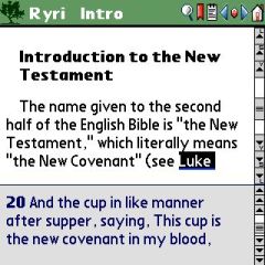 Ryrie Notes and Bible text on Split Screen, Palm device
