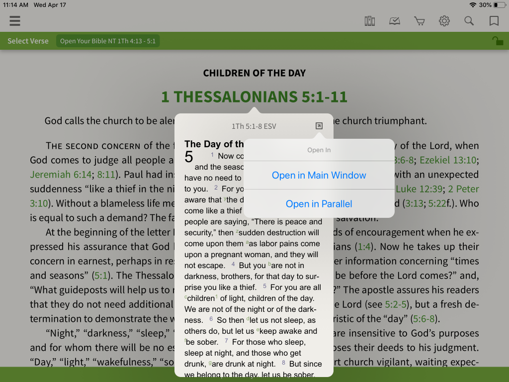 Open Your Bible Commentary side by side view app