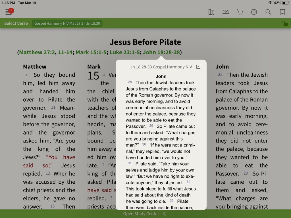 Jesus before pilate gospel harmonies hyperlinks