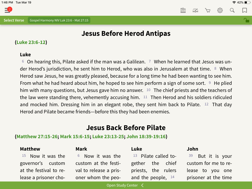 gospel harmonies Jesus before Herod antipas