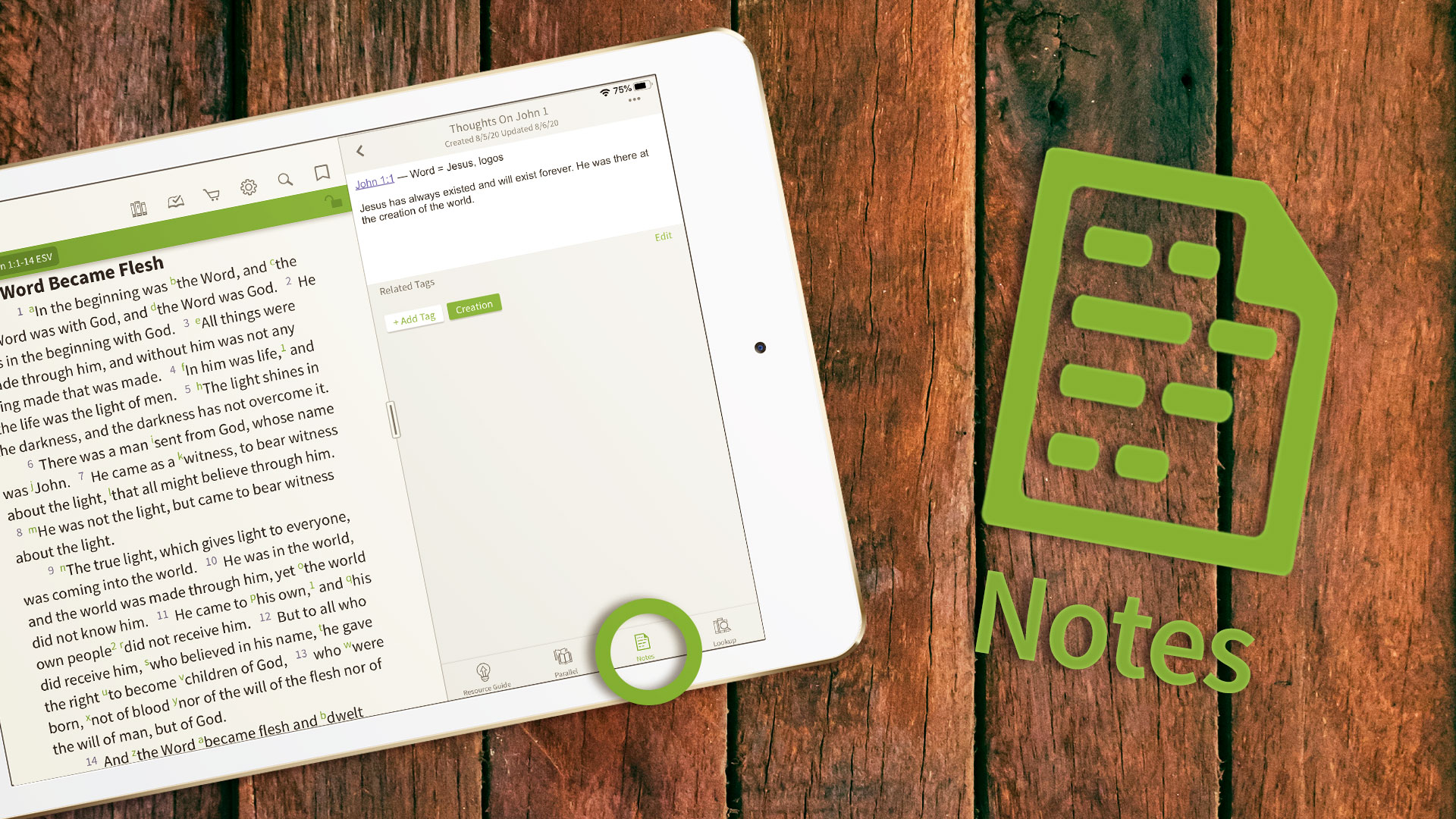 notes in the olive tree bible app