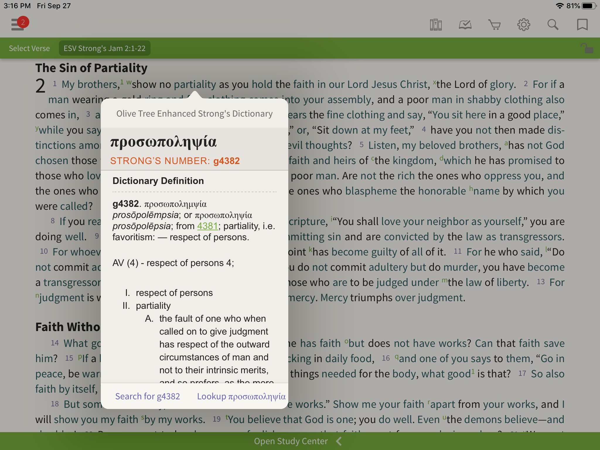 Word Study Example in the ESV Strong's Bible