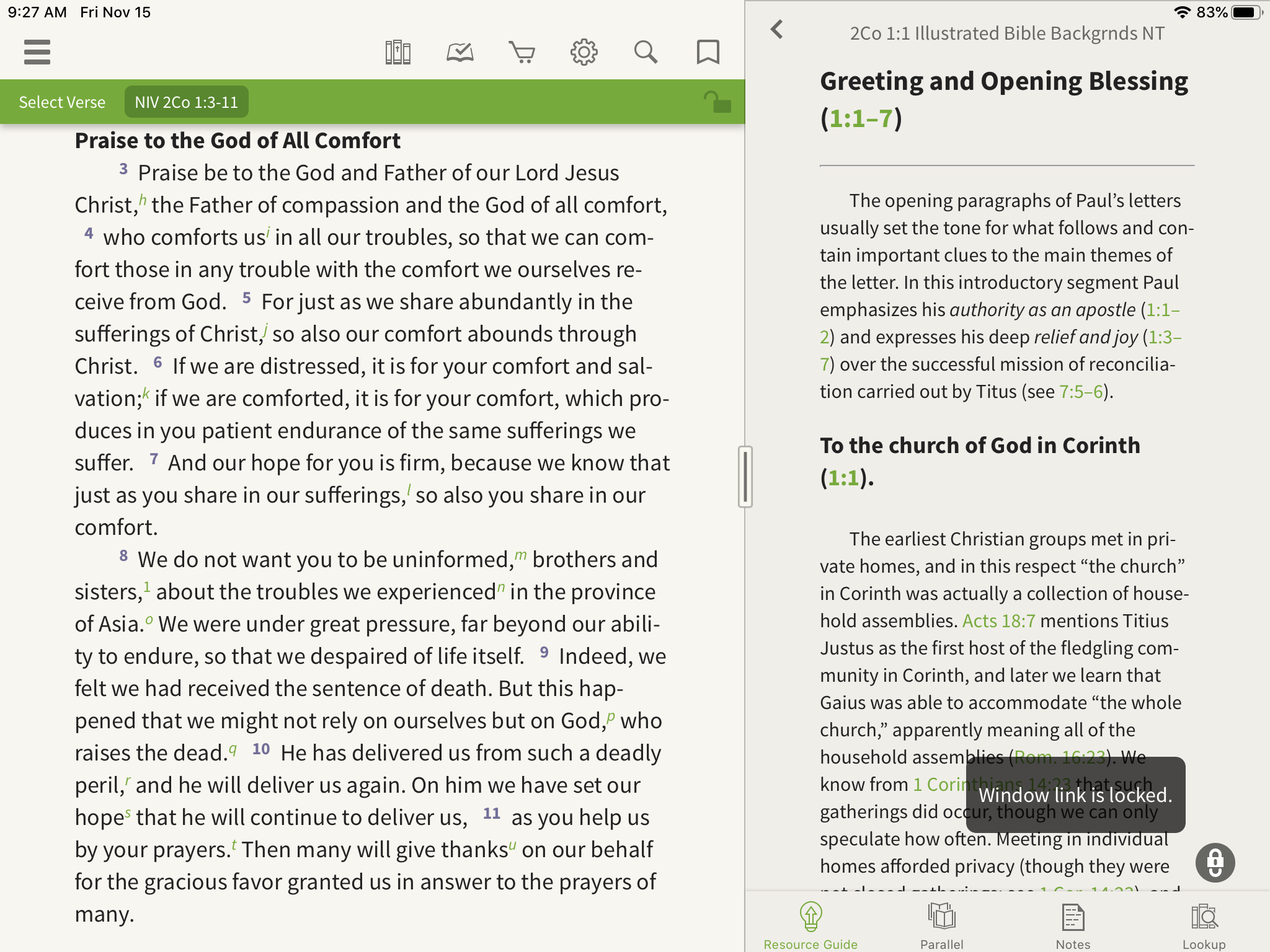 bible app parallel window link