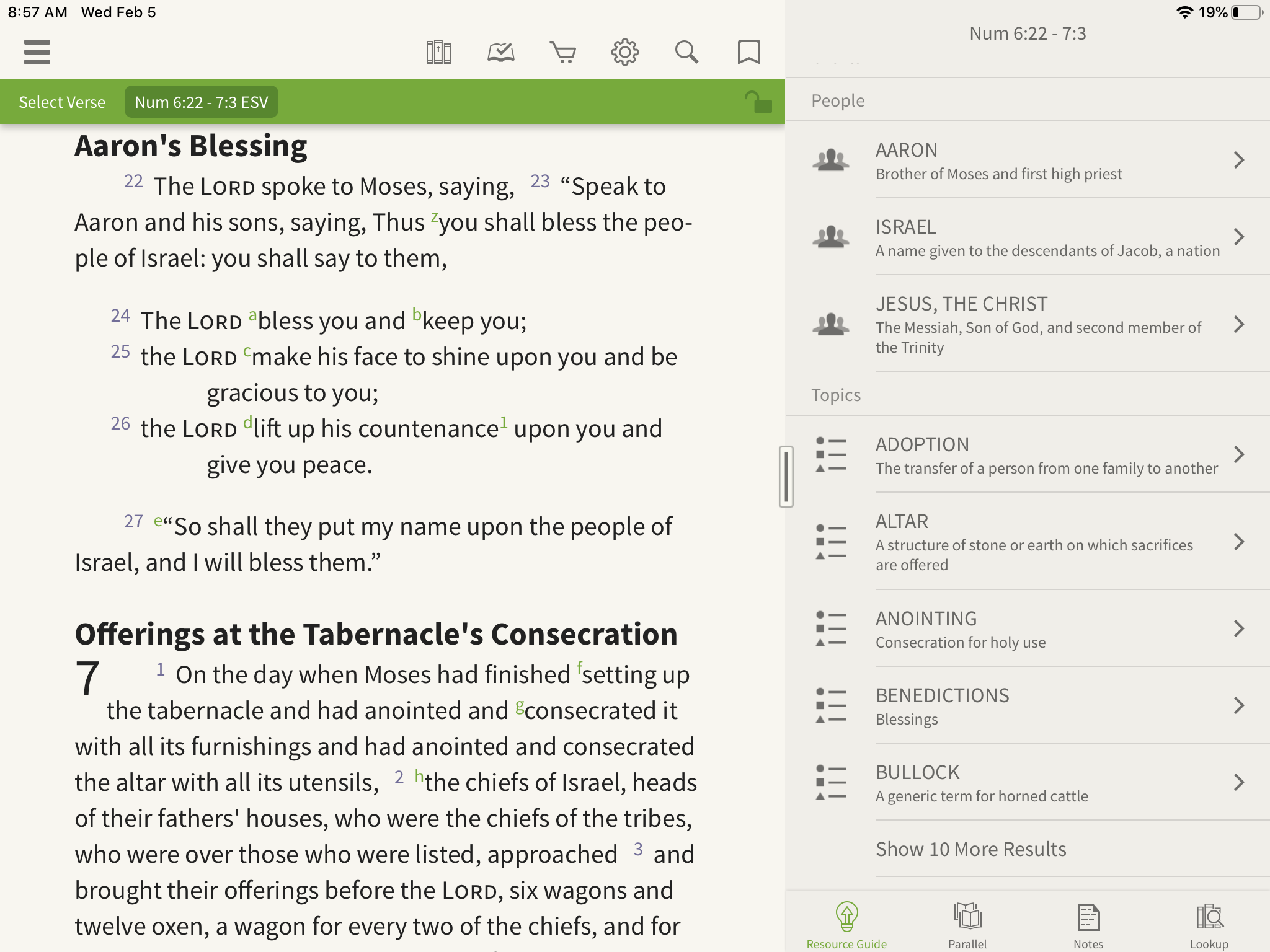 Olive Tree Bible App open to resource guide