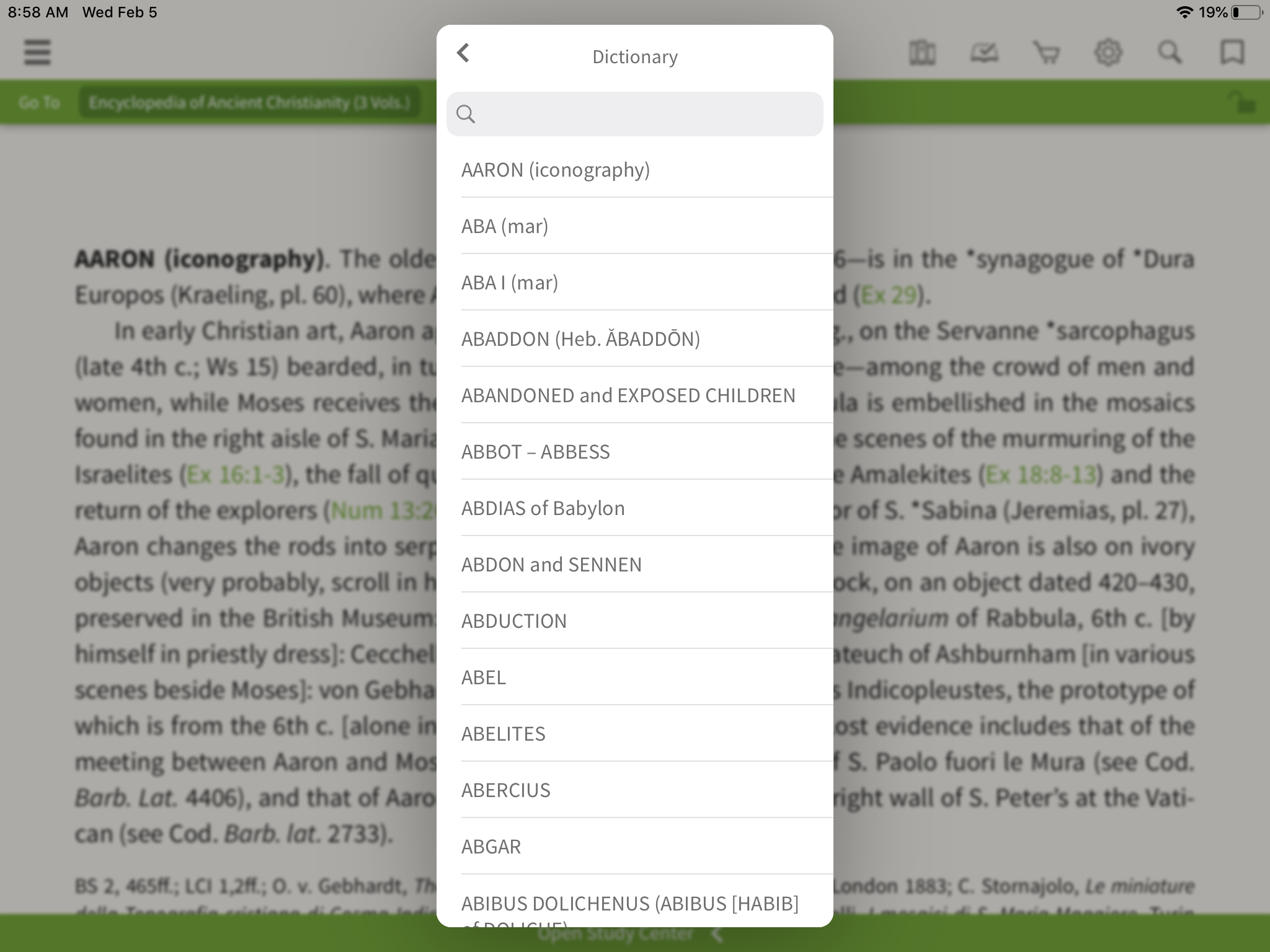 Encyclopedia of Ancient Christianity searchable dictionary open