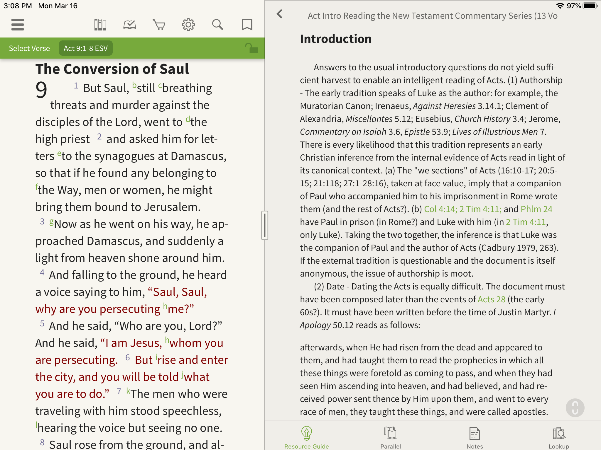 Olive Tree Bible Open up to Acts and Reading the New Testament Commentary introduction