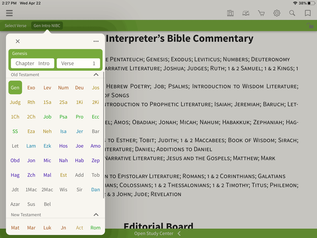 navigating in the New Interpreter's Bible Commentary