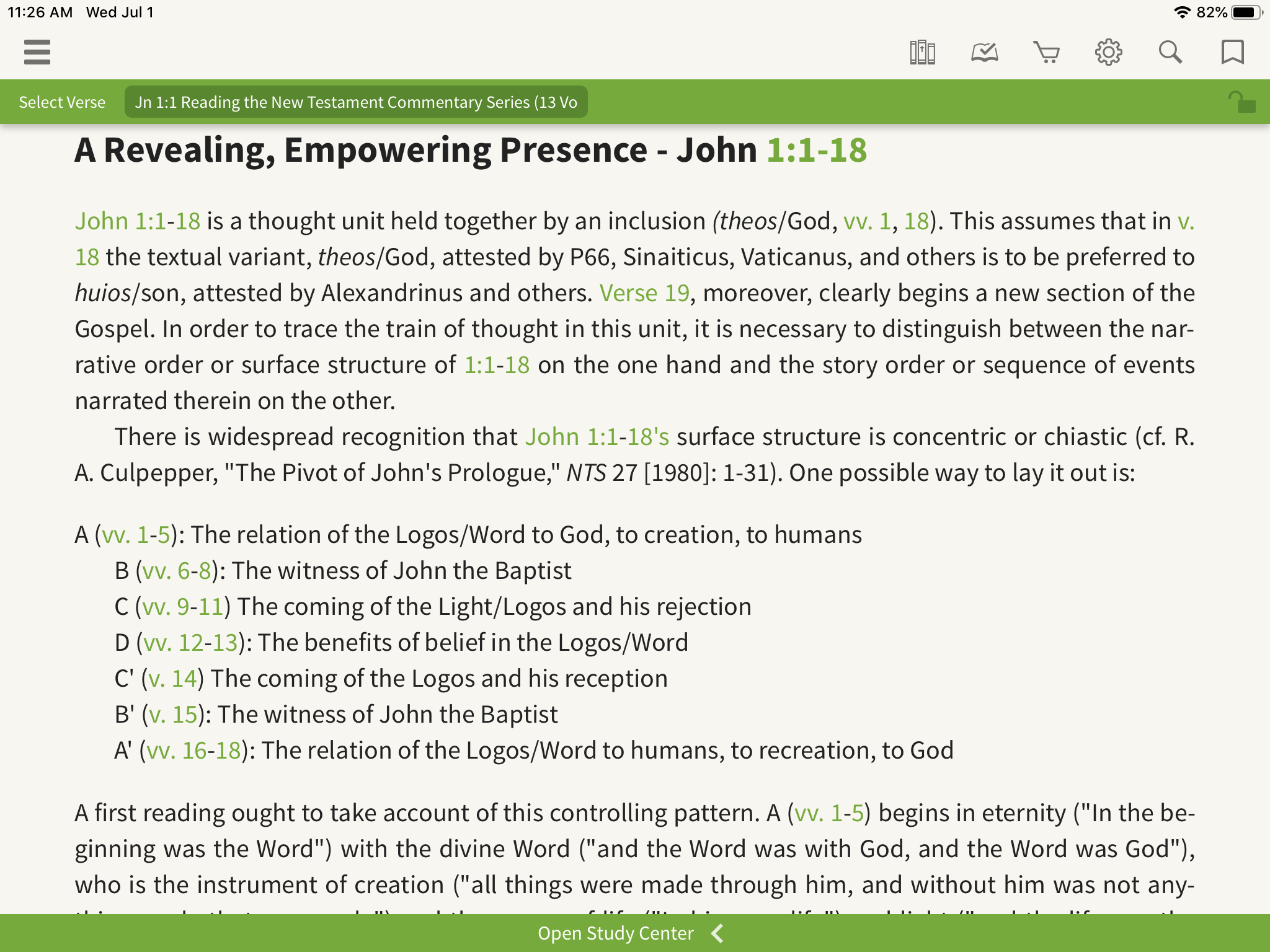 Reading the New Testament: John in the Olive Tree Bible App commentary