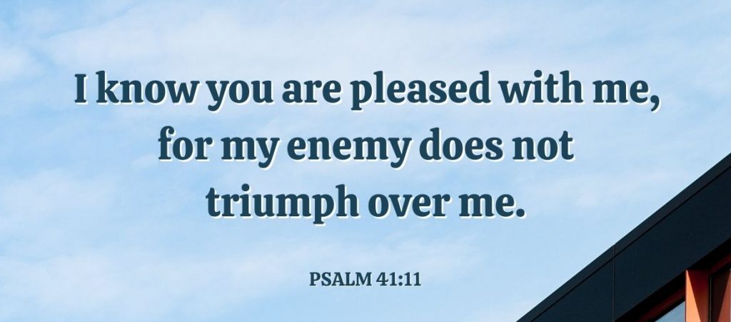 I know you are pleased with me for my enemy does not triumph over me Psalm 41:11